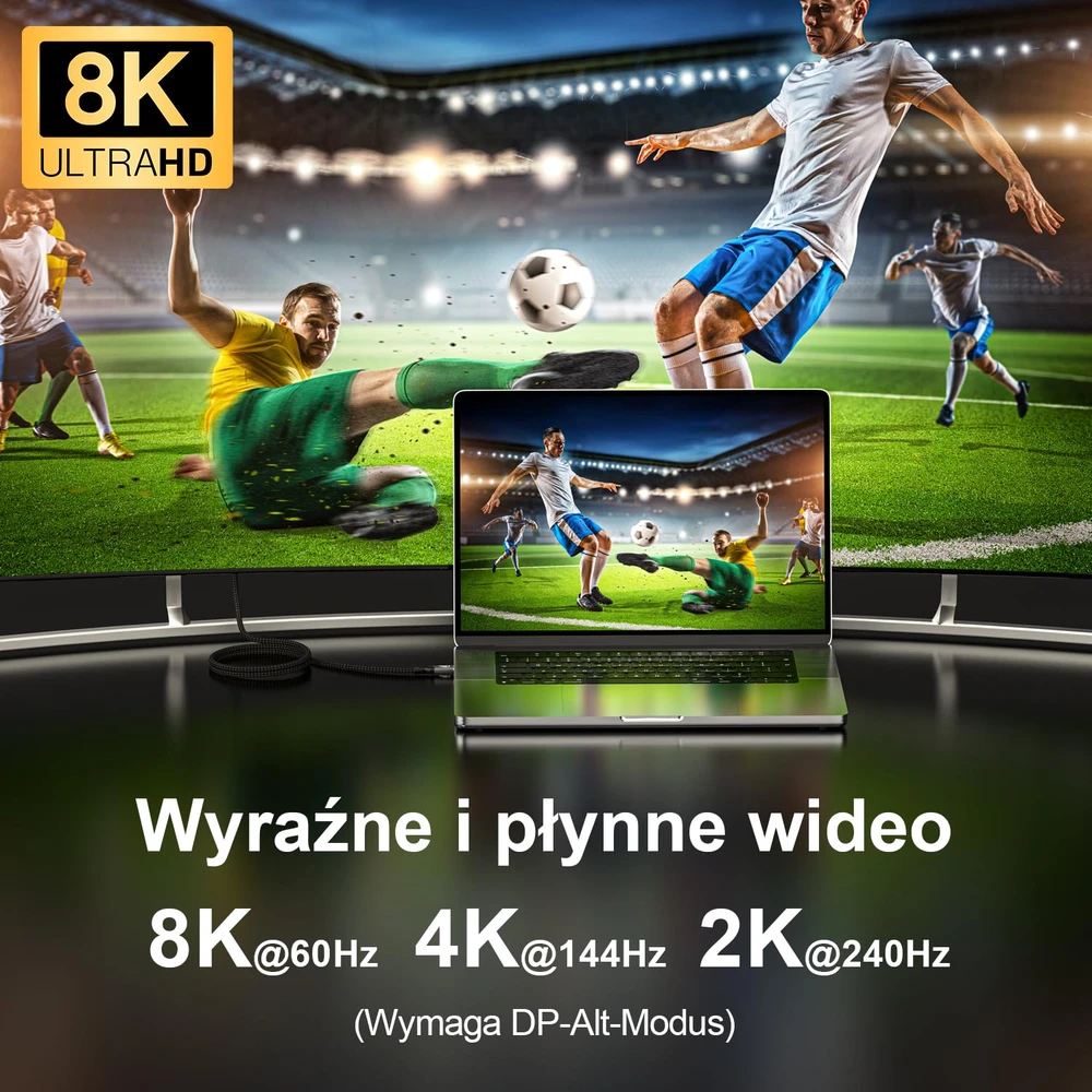 EUDOBEL 2 m USB-C Thunderbolt 4 kabelis, 240 W, 40 Gb/s, 8K, E-W0307
