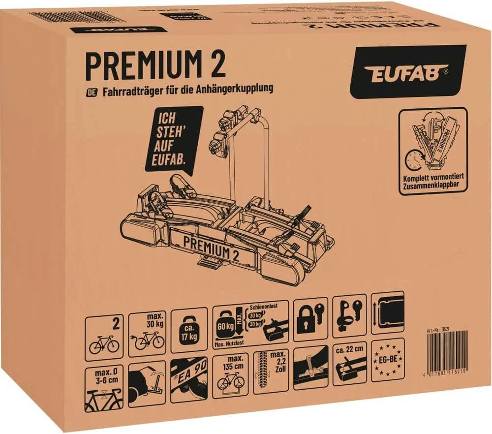 Eufab dviračių laikiklis automobiliui ant kablio, 2 dviračiams, 60 kg apkrova, Premium 11