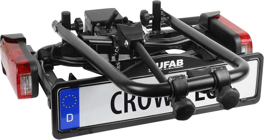 EUFAB dviračių laikiklis automobiliui ant kablio, aliuminis, 2 dviračiams, 50 kg, Crow Plus