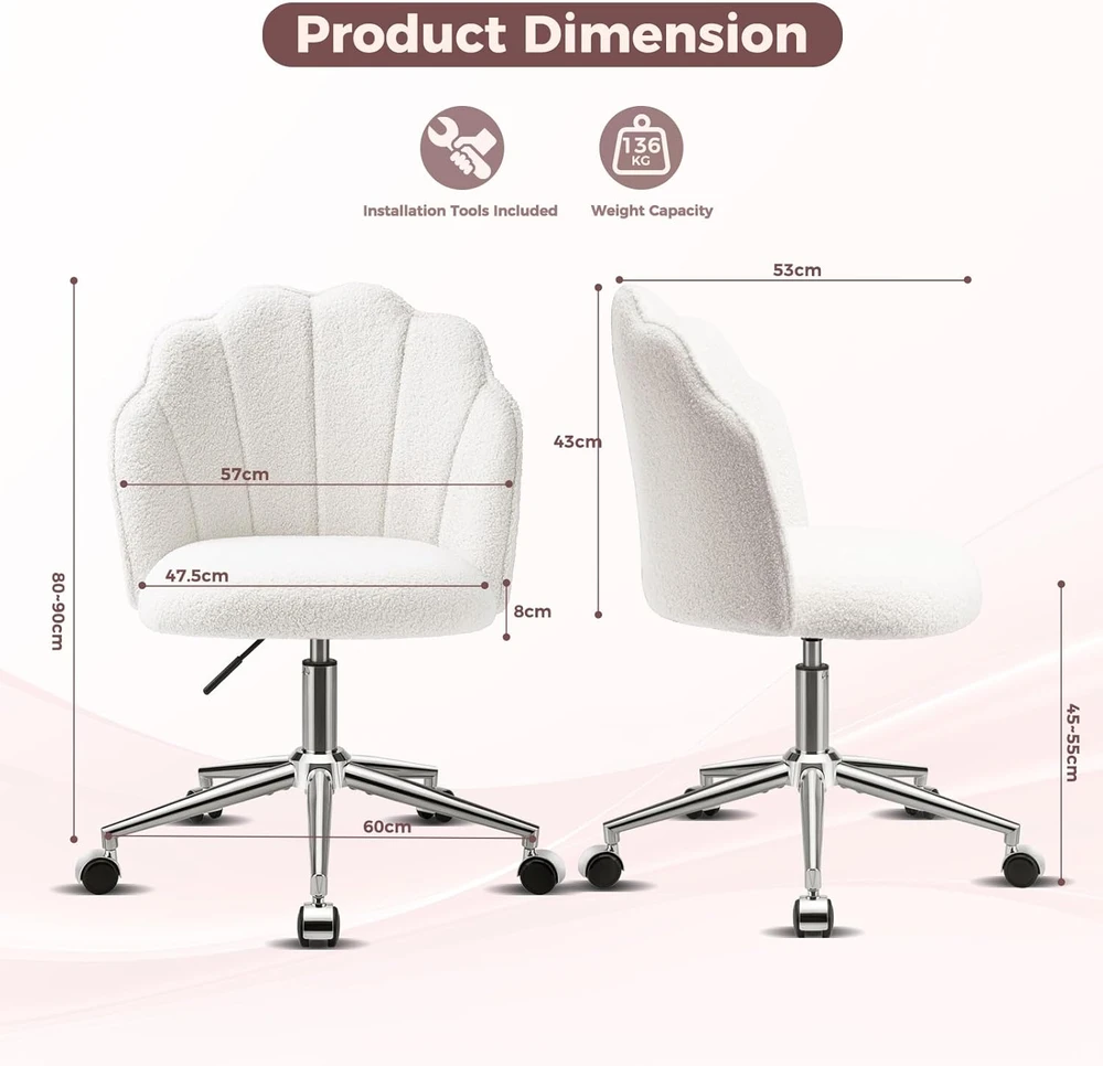 Eufurnibi ergonomiška kosmetinė kėdė apvalia nugara, reguliuojama, ratukais, bežinė, VCTD01