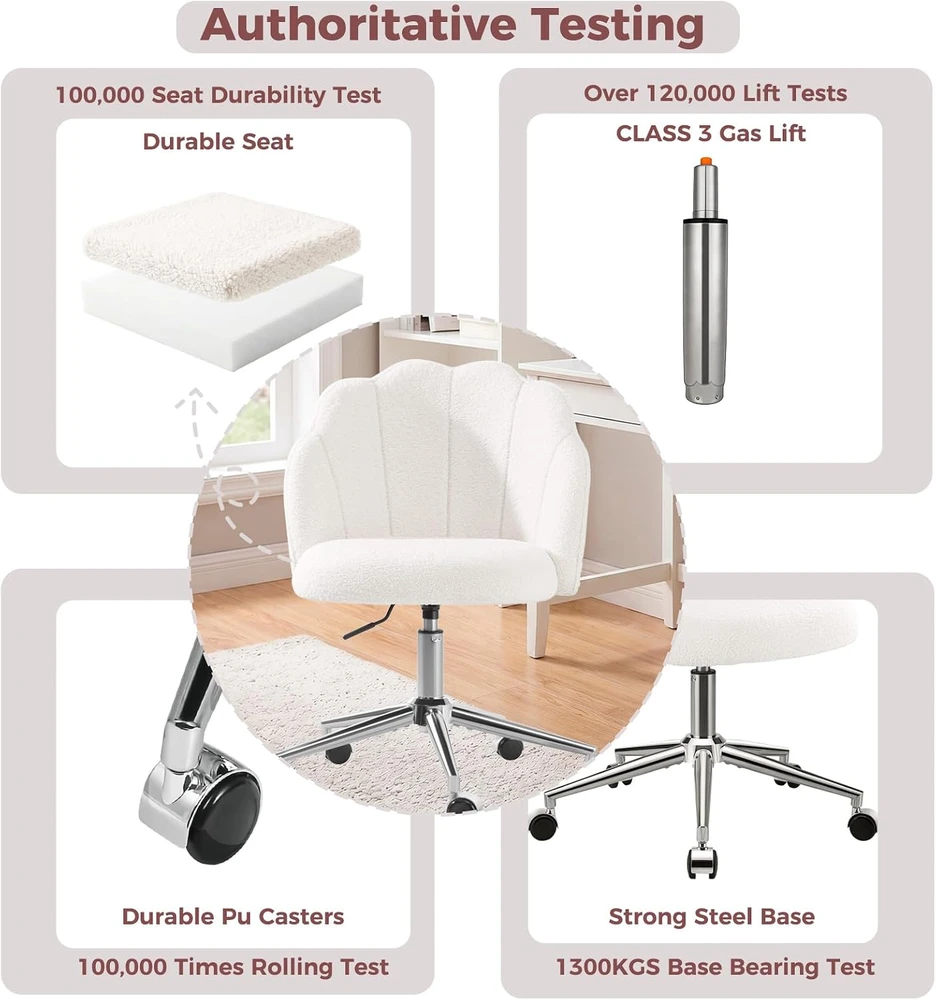 Eufurnibi ergonomiška kosmetinė kėdė apvalia nugara, reguliuojama, ratukais, bežinė, VCTD01