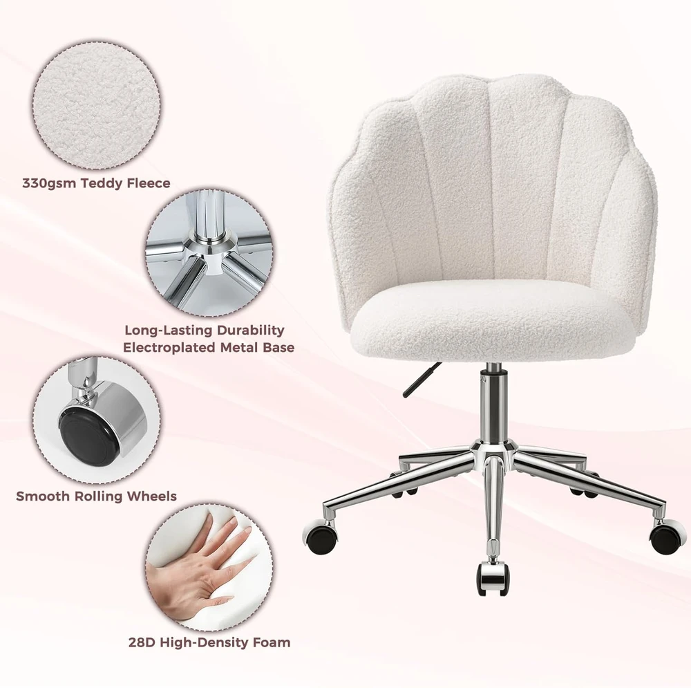 Eufurnibi ergonomiška kosmetinė kėdė apvalia nugara, reguliuojama, ratukais, bežinė, VCTD01