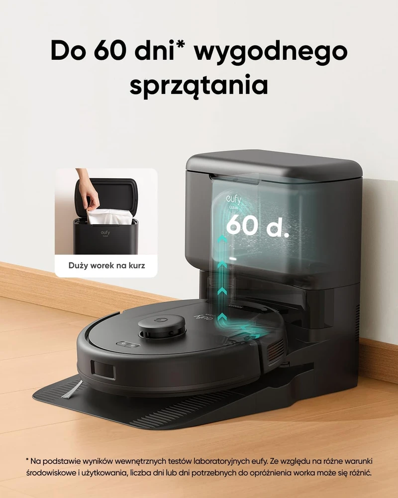eufy dulkių siurblys robotas L60 SES su savaime ištuštinančia stotimi, 5000 Pa, lazerinė navigacija