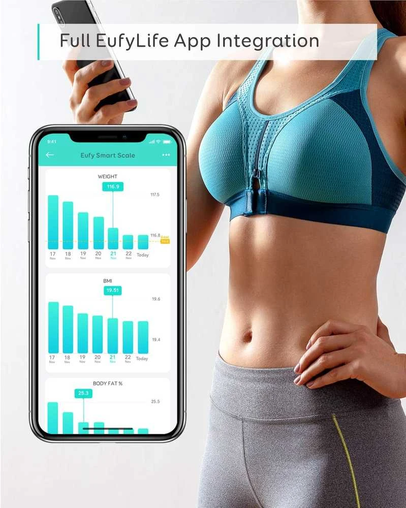 eufy išmaniosios svarstyklės kūnui C1, LED ekranas, Bluetooth, 12 matavimų