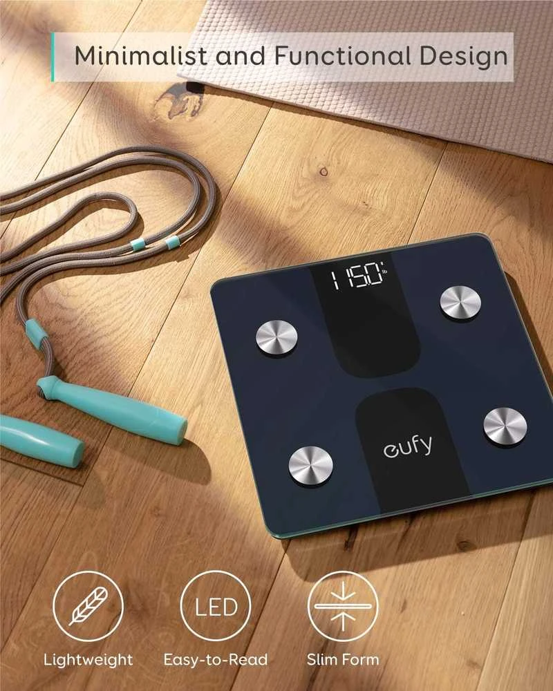 eufy išmaniosios svarstyklės kūnui C1, LED ekranas, Bluetooth, 12 matavimų