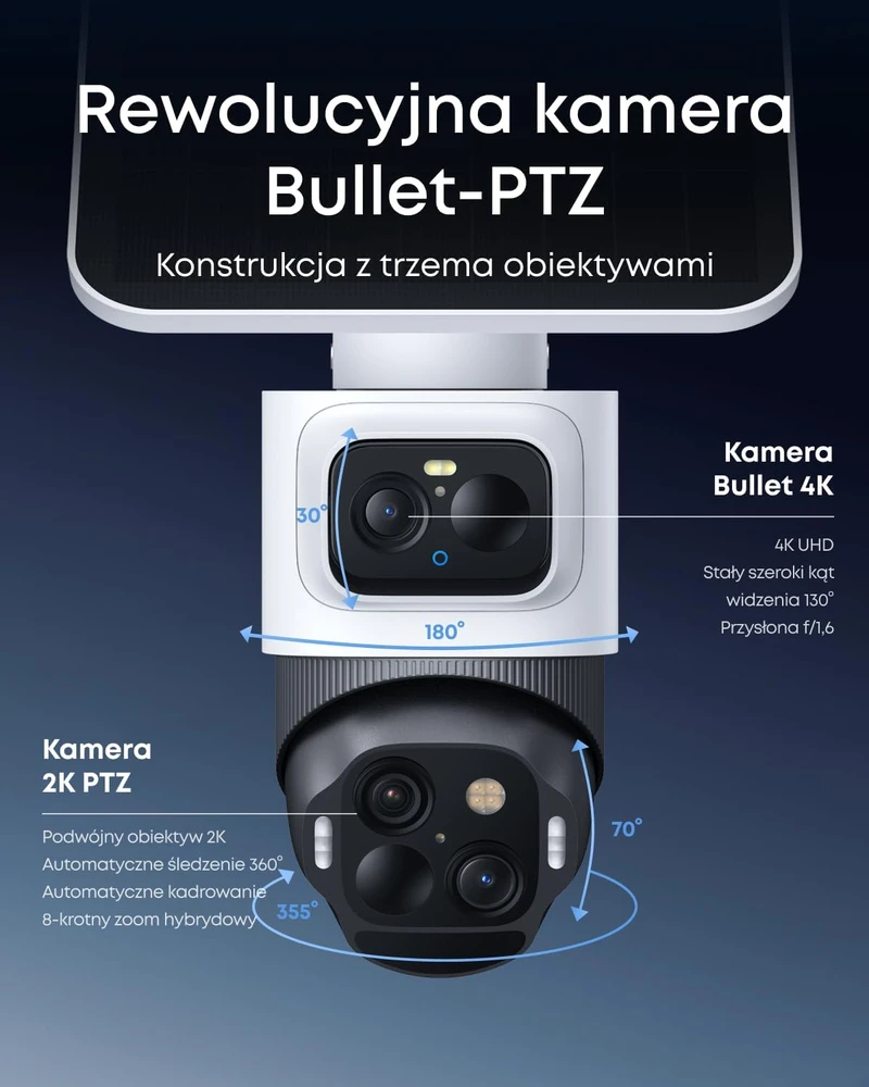 eufy lauko belaidė saulės stebėjimo kamera 4K PTZ su 3 objektyvais T8172