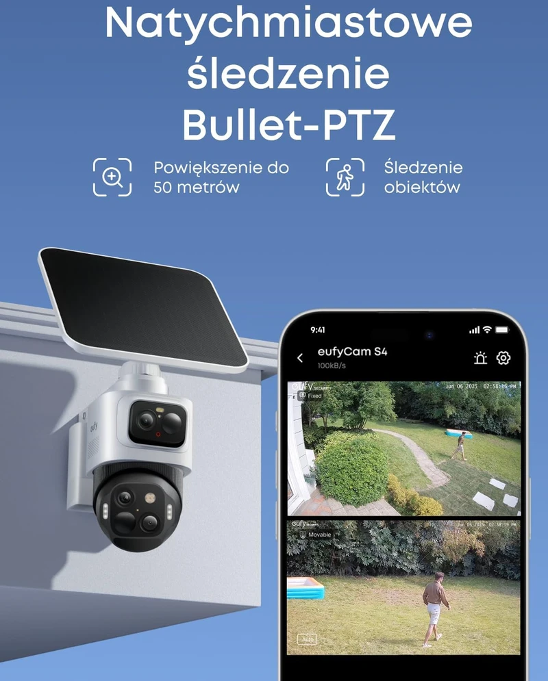 eufy lauko belaidė saulės stebėjimo kamera 4K PTZ su 3 objektyvais T8172