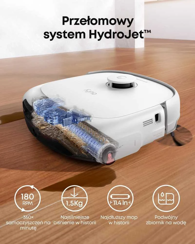 eufy robotas dulkių siurblys, 20000 Pa siurbimo galia, HydroJet sistema, DuoSpiral šepetėliai, T2353