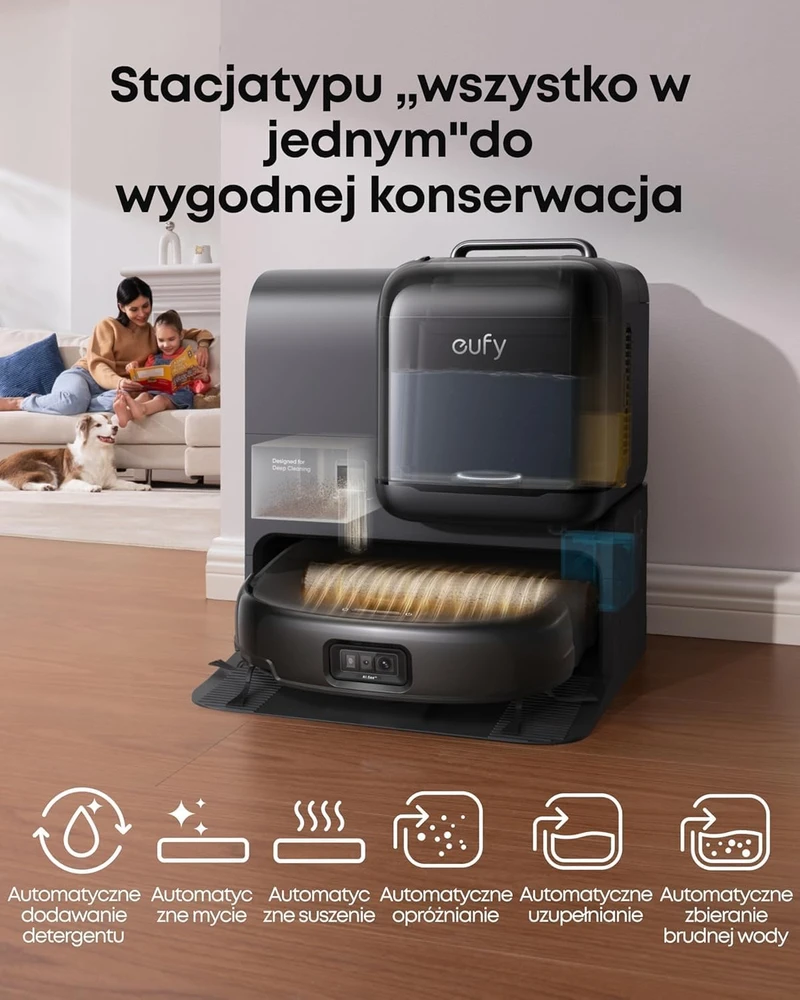eufy robotas dulkių siurblys E28 Omni HydroJet su plovimu, 20 000 Pa, T2352
