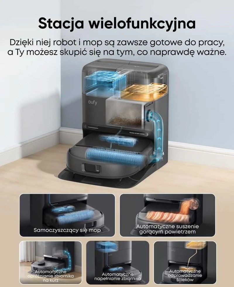 Anker eufy robotas dulkių siurblys su mopavimo funkcija, 15000 Pa siurbimo galia, stotelė Omni 5 viename, T211A