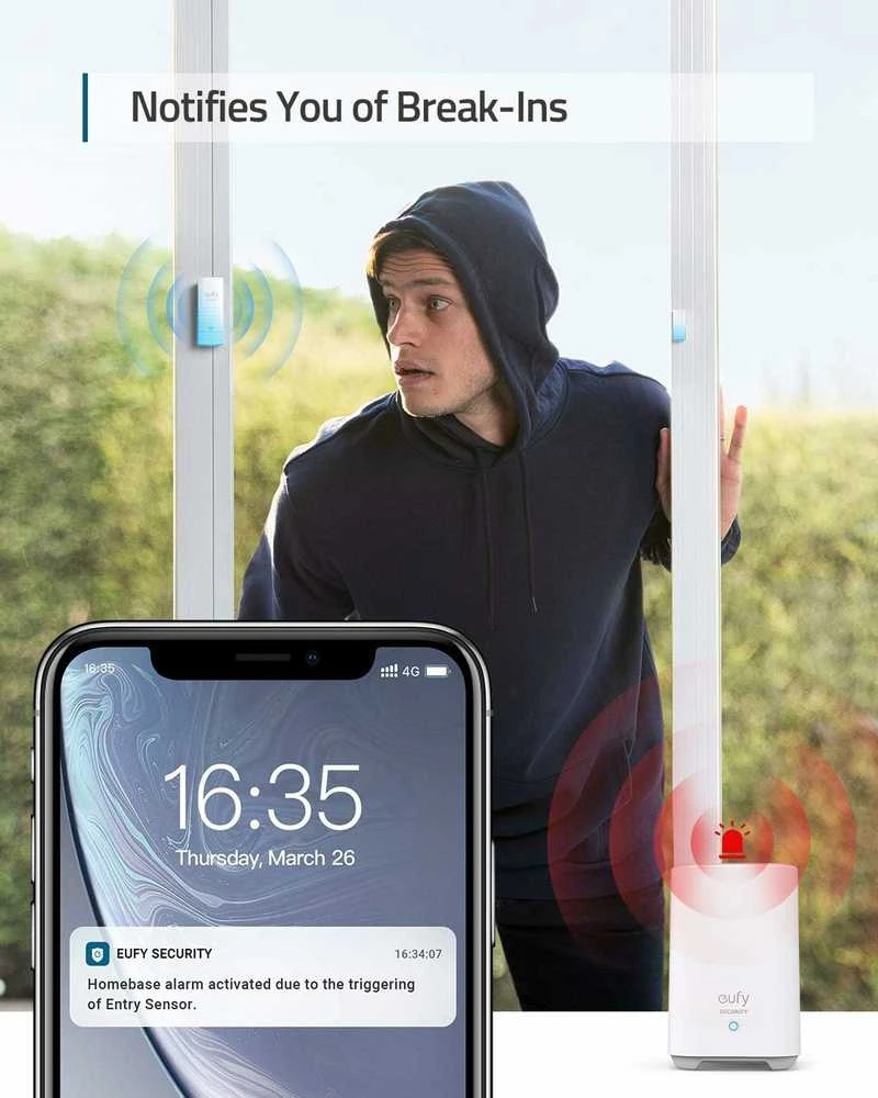 eufy Security 5 dalių išmanus namų signalizacijos rinkinys su judesio ir durų/langų jutikliais