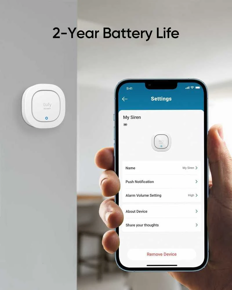 eufy Security belaidė vidaus ir lauko sirena 105 dB, IP65, baterijomis maitinama