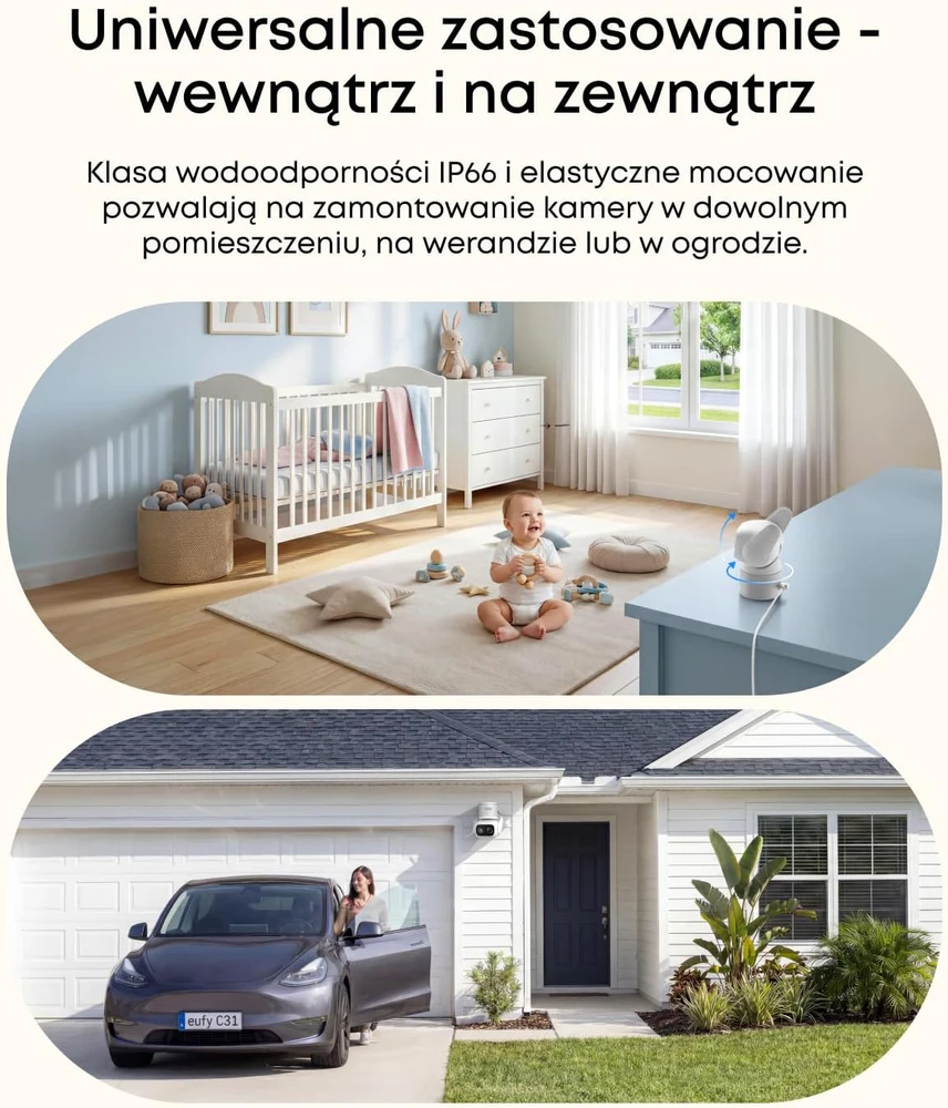Eufy Security eufy stebėjimo kamera su 360° pasukimu, IP66, spalvotas naktinis režimas, Micro SD, T817L