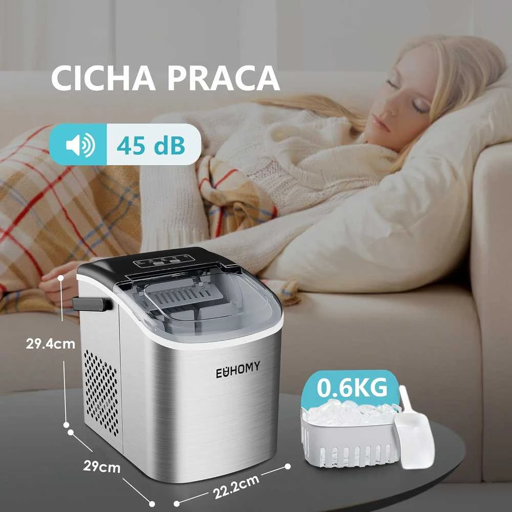 EUHOMY ledo kubelių gaminimo aparatas, 12 kg per parą, nerūdijančio plieno, 1,2 l talpa