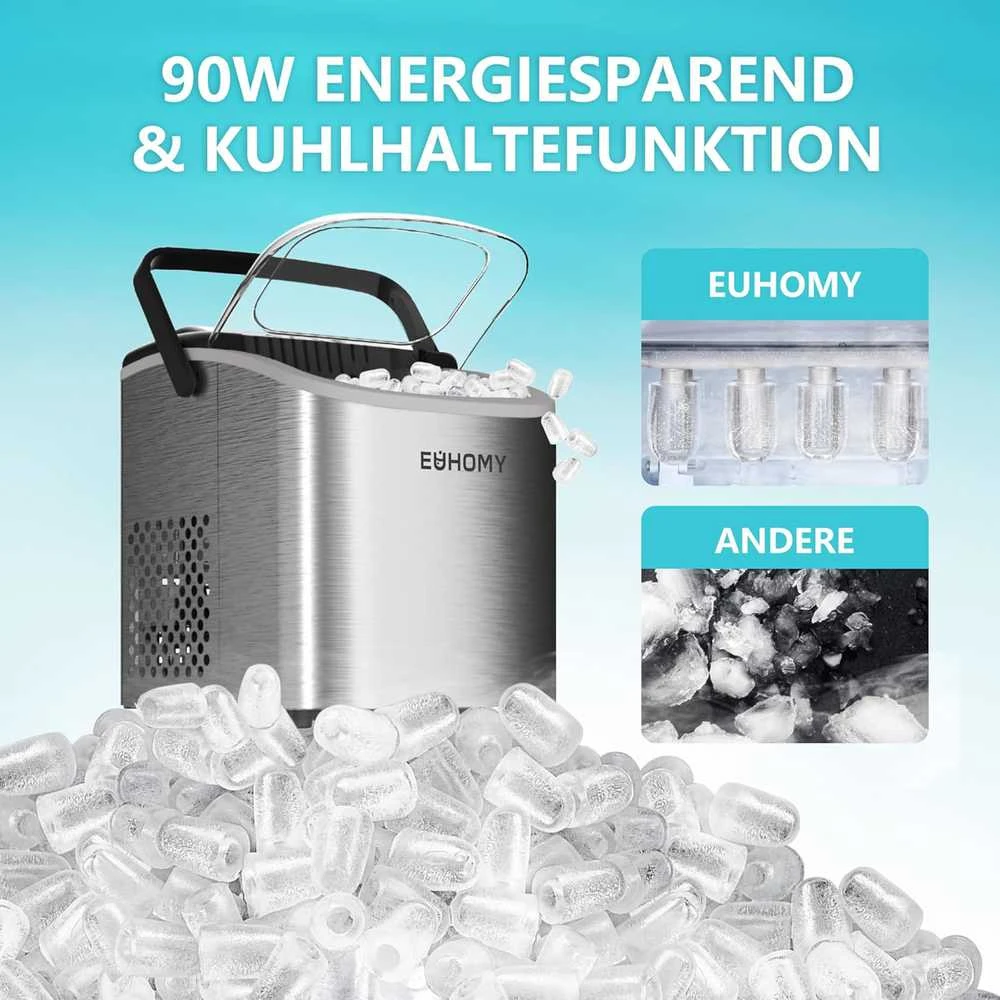 EUHOMY ledo kubelių gaminimo aparatas, 12 kg per parą, nerūdijančio plieno, 1,2 l talpa