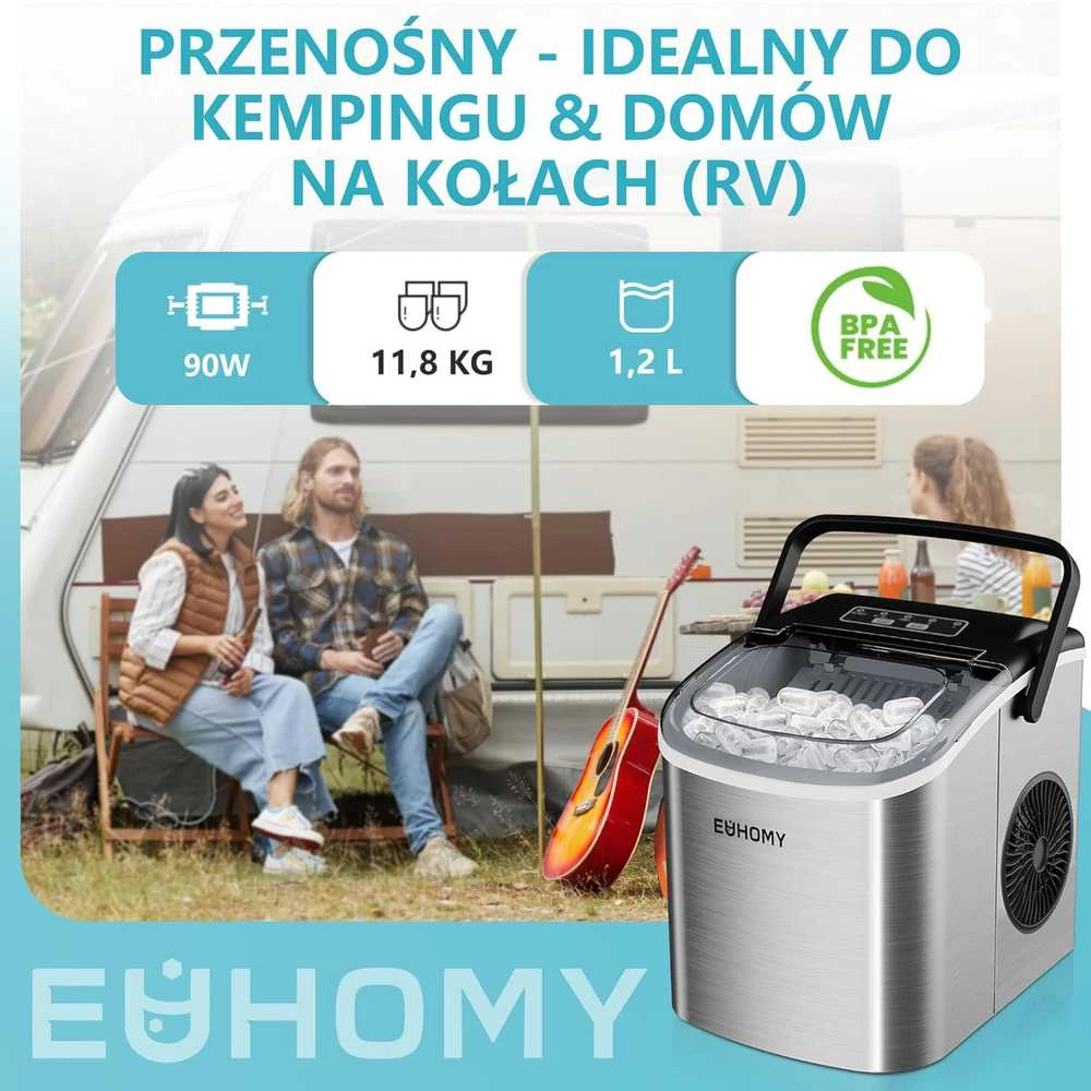 EUHOMY ledo kubelių gaminimo aparatas, 12 kg per parą, nerūdijančio plieno, 1,2 l talpa