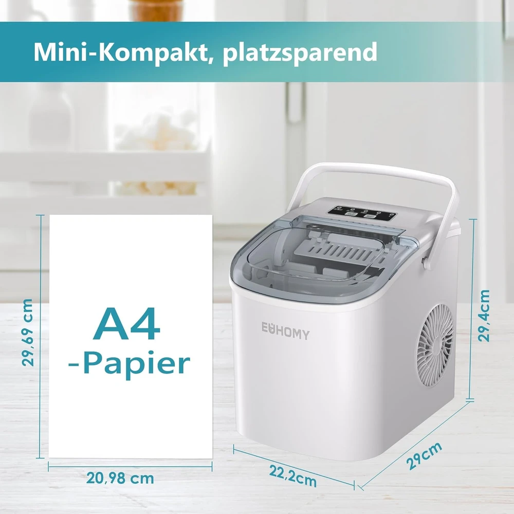 EUHOMY ledo kubelių gaminimo aparatas, savivalydis, 12 kg per dieną, 1,2 l talpa, nešiojamas