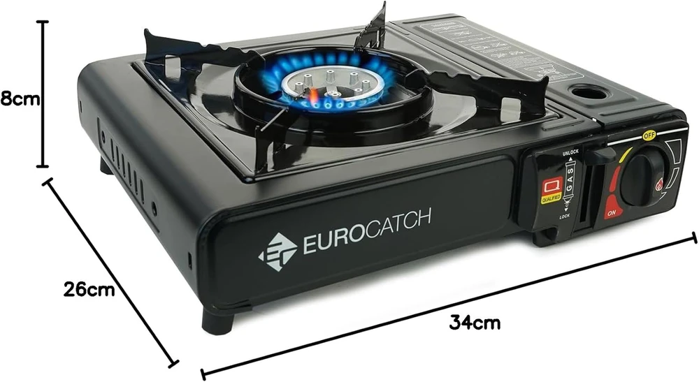 Eurocatch dujinė turistinė viryklė, 2500 W, reguliuojamas liepsnos intensyvumas, piezo uždegimas, aliuminio korpusas, RAVAV8087