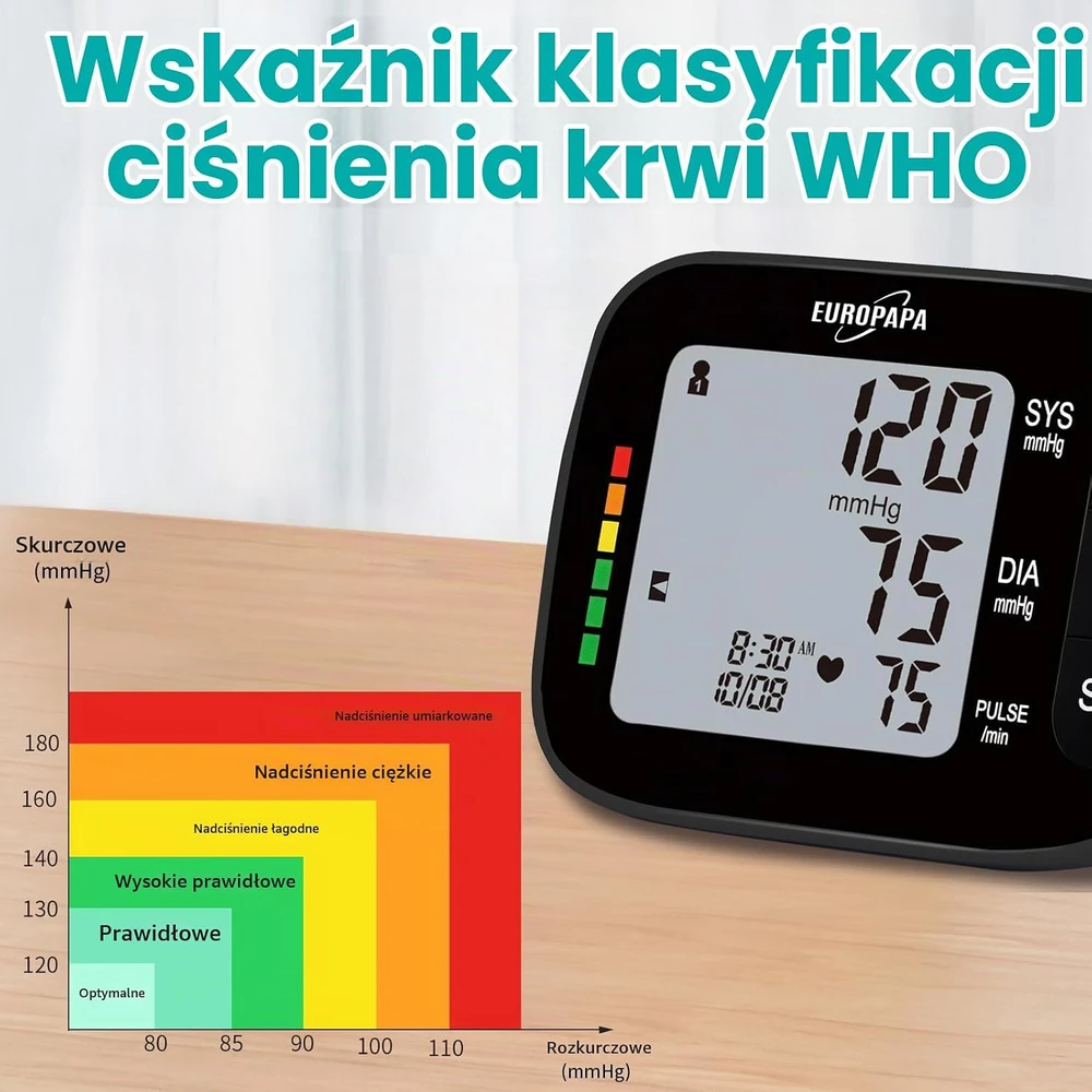 EUROPAPA žastinis kraujospūdžio matuoklis su pulso matavimu, 22–42 cm manžete, 80251