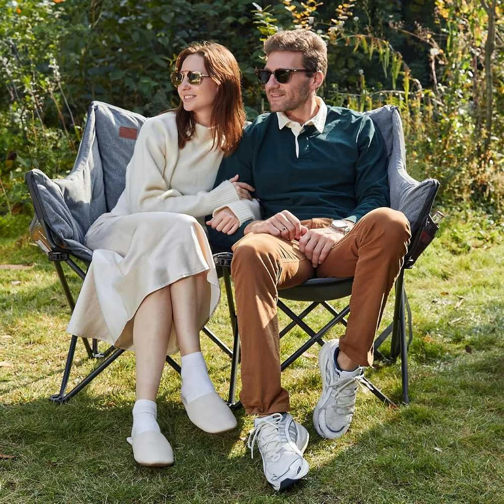 EVER ADVANCED sulankstoma dvivietė kempingo sofa, XXL, 320 kg, plieno rėmas, aukštas atlošas, pilka, FC-97820-LTGY-EUEA