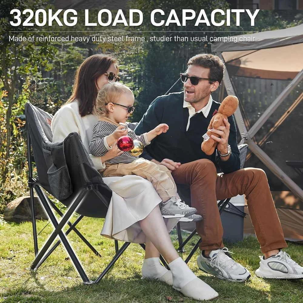 EVER ADVANCED sulankstoma dvivietė kempingo sofa, XXL, 320 kg, plieno rėmas, aukštas atlošas, pilka, FC-97820-LTGY-EUEA