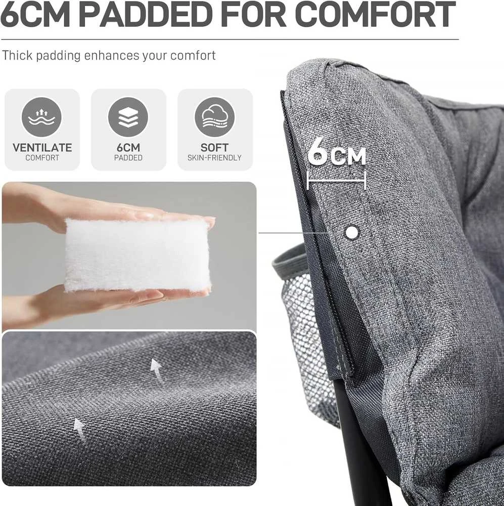 EVER ADVANCED sulankstoma dvivietė kempingo sofa, XXL, 320 kg, plieno rėmas, aukštas atlošas, pilka, FC-97820-LTGY-EUEA
