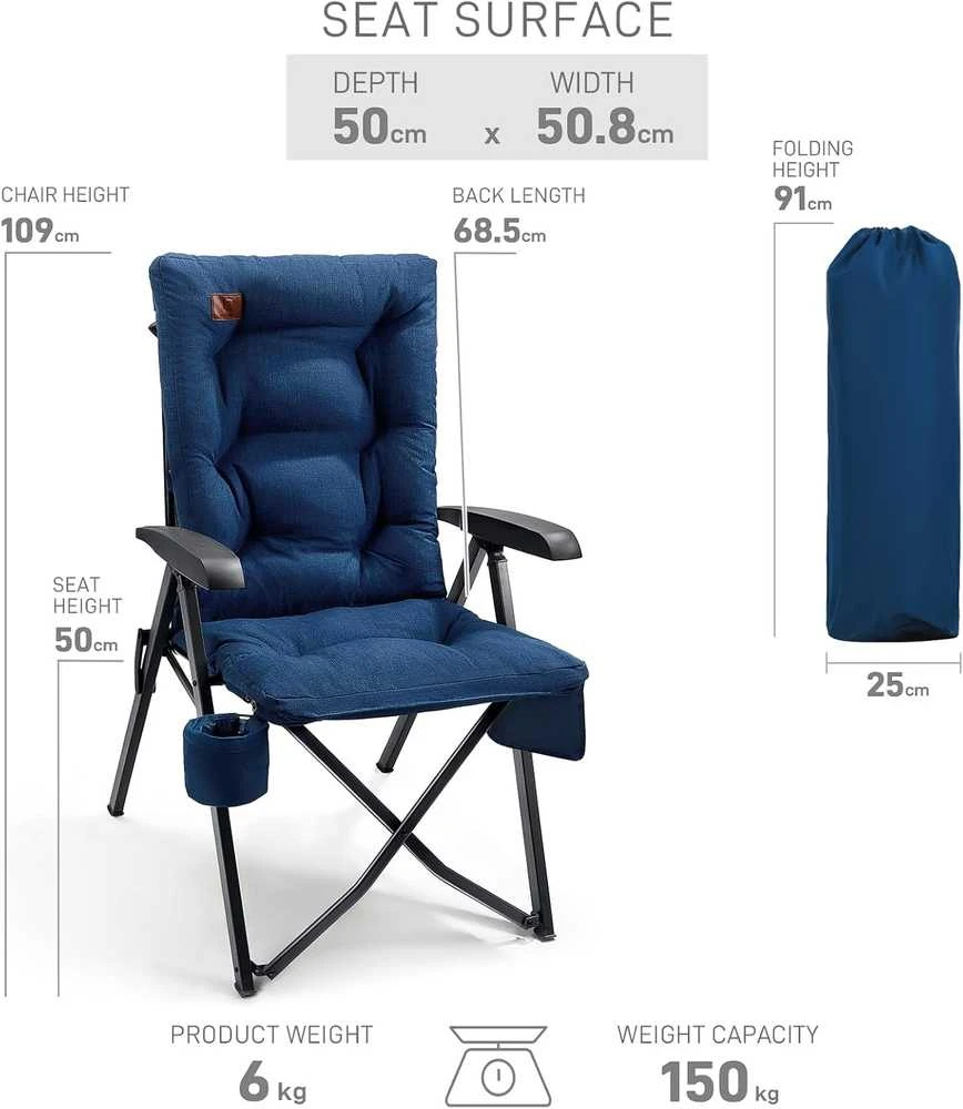 EVER ADVANCED sulankstoma kempingo kėdė, 4 padėčių atlošas, paminkštinta, iki 150 kg
