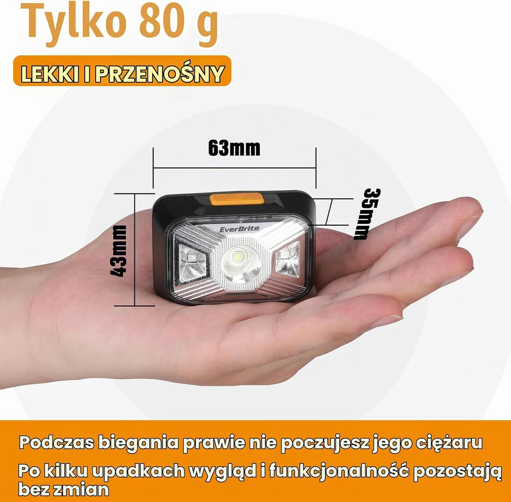 EverBrite LED prožektorius ant galvos, USB-C įkraunamas, 200 lm, 4 režimai, E061081