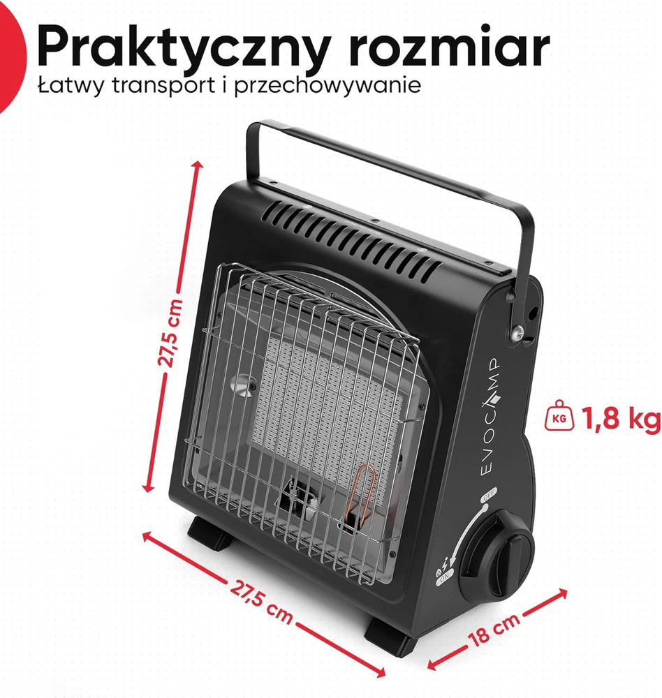 EVOCAMP nešiojamas dujinis šildytuvas 1,7 kW, keraminis, lauko naudoti, BDZ-Q1000