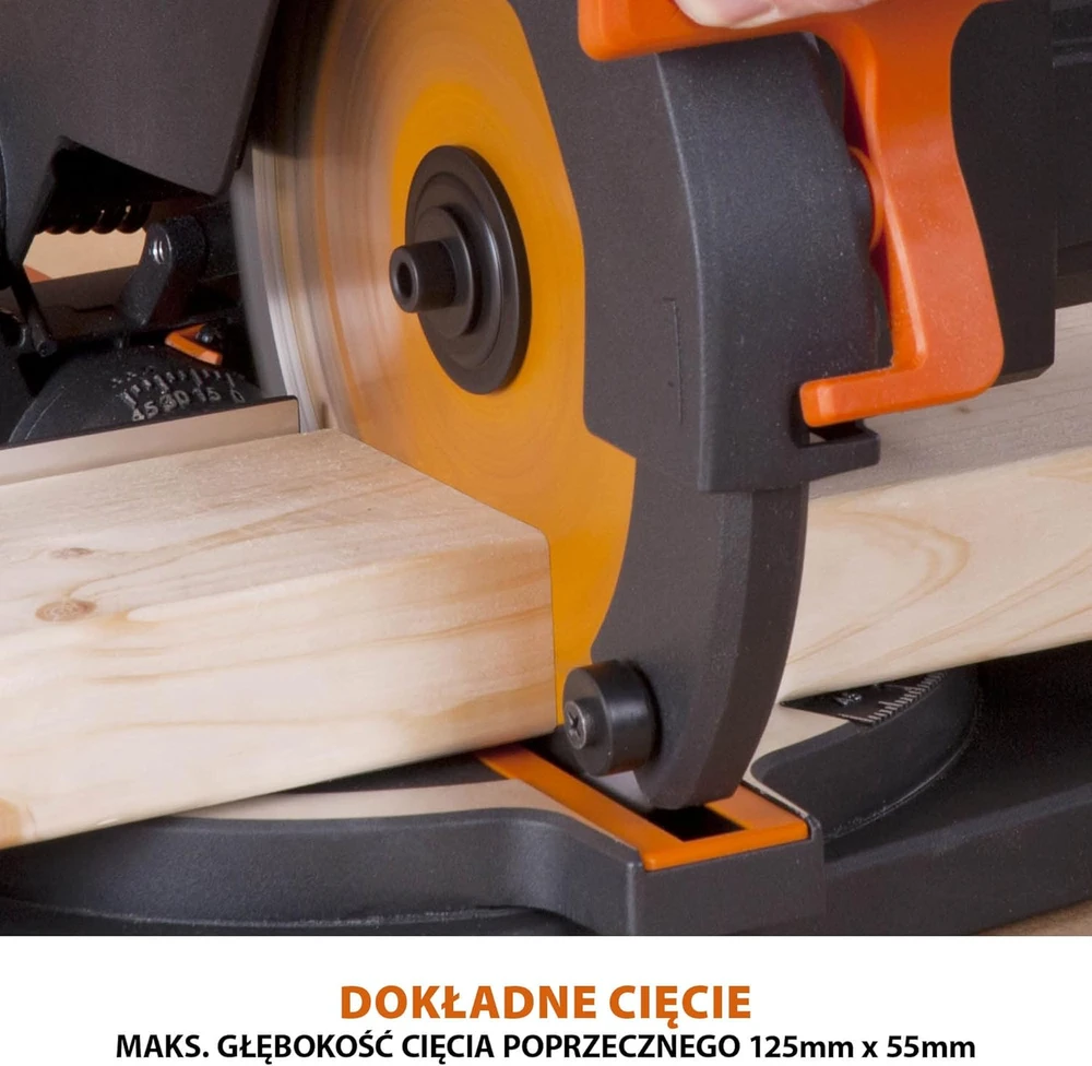 Evolution Power Tools kombinuota skersavimo pjūklas 1200 W 210 mm, R210CMS modelis, pjovimo kampai 45°, komplekte TCT diskas