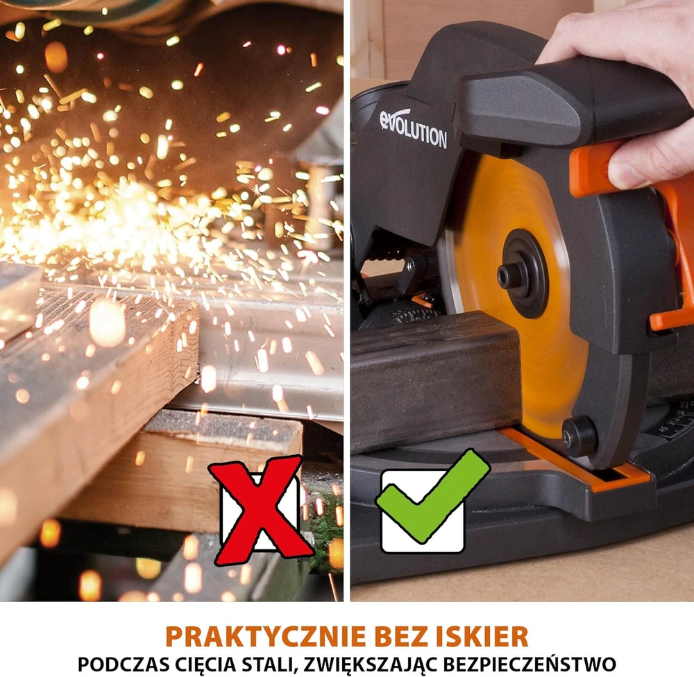 Evolution Power Tools kombinuota skersavimo pjūklas 1200 W 210 mm, R210CMS modelis, pjovimo kampai 45°, komplekte TCT diskas
