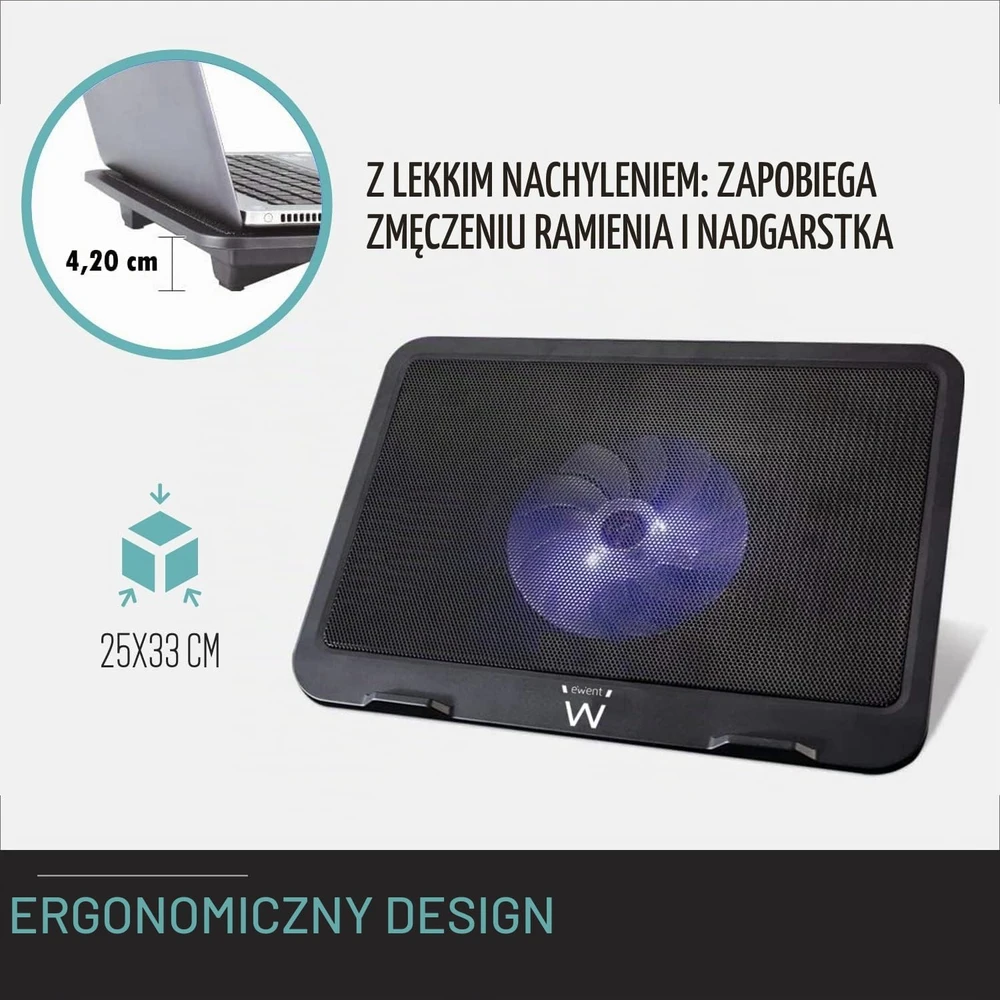 Ewent EW1250 nešiojamojo kompiuterio aušinimo stovas iki 16 col. su 125 mm ventiliatoriumi