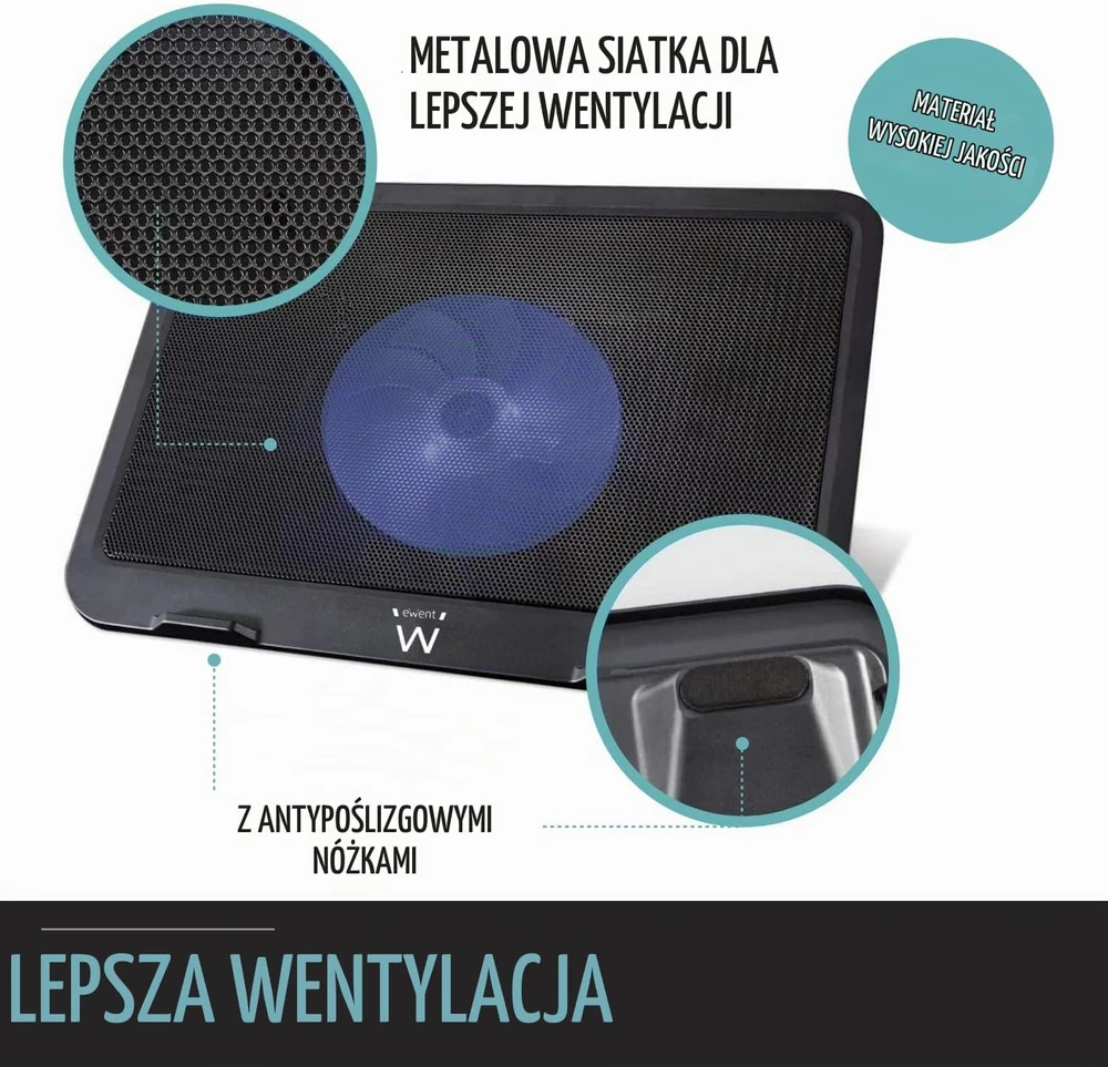 Ewent EW1250 nešiojamojo kompiuterio aušinimo stovas iki 16 col. su 125 mm ventiliatoriumi