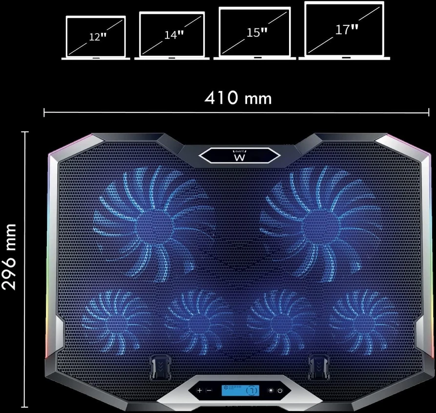 Ewent EW1260 nešiojamojo kompiuterio aušinimo stovas su 6 ventiliatoriais ir RGB apšvietimu