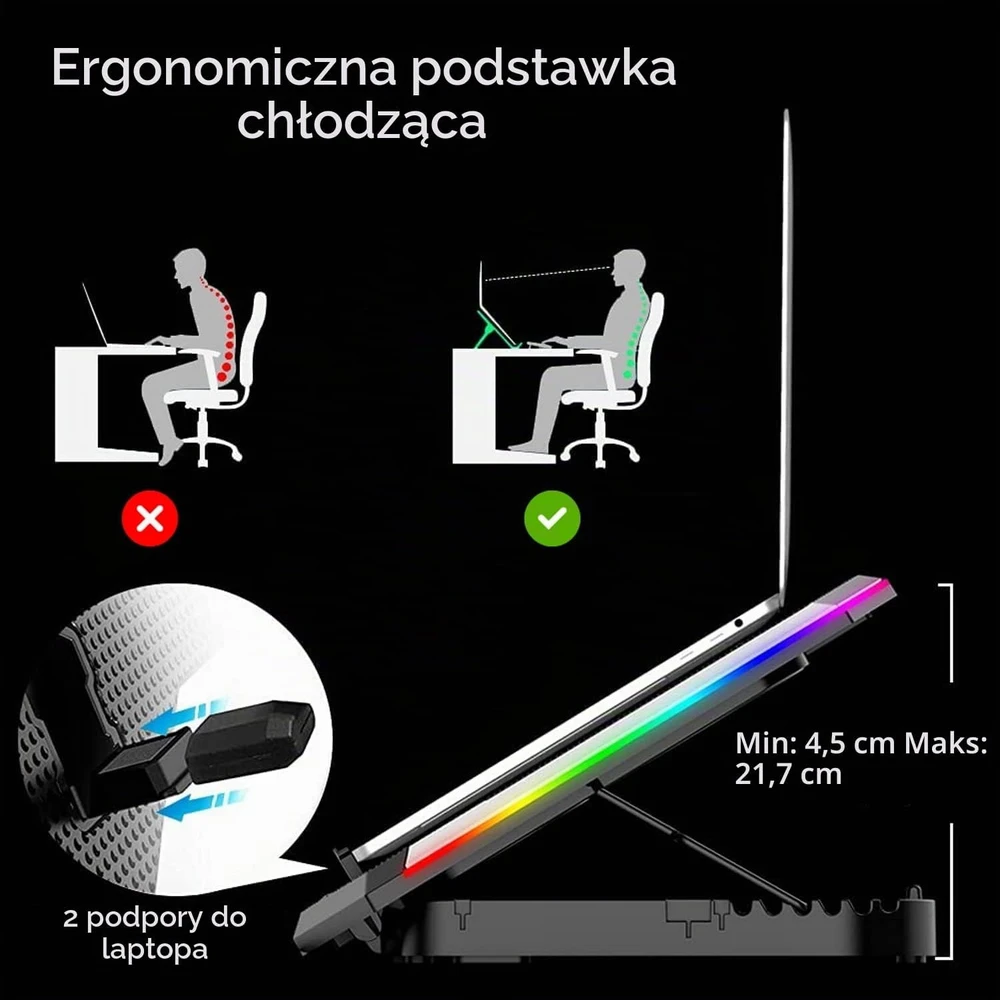 Ewent EW1260 nešiojamojo kompiuterio aušinimo stovas su 6 ventiliatoriais ir RGB apšvietimu