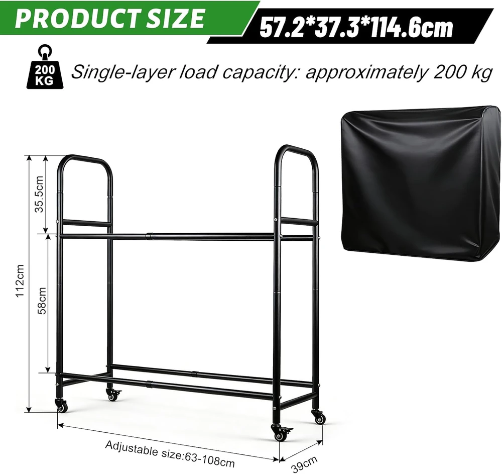 EXLECO reguliuojamas padangų stovas iki 8 padangų su ratukais, 63–108 cm, 198603