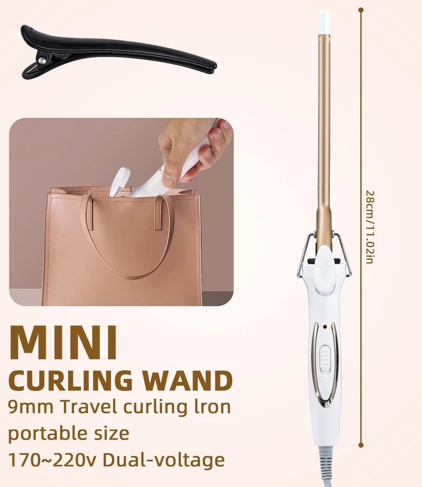 Exyvox keraminės garbanojimo žnyplės 9 mm, 120–220 °C, Rose auksinis curling irons