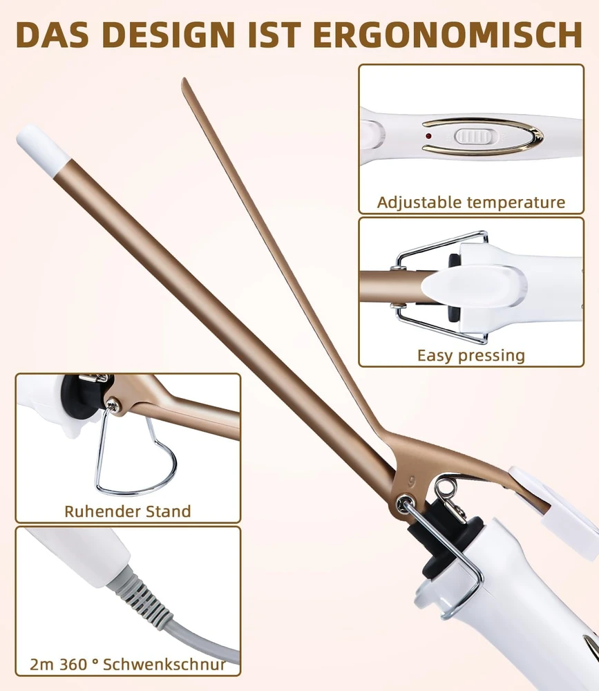Exyvox keraminės garbanojimo žnyplės 9 mm, 120–220 °C, Rose auksinis curling irons