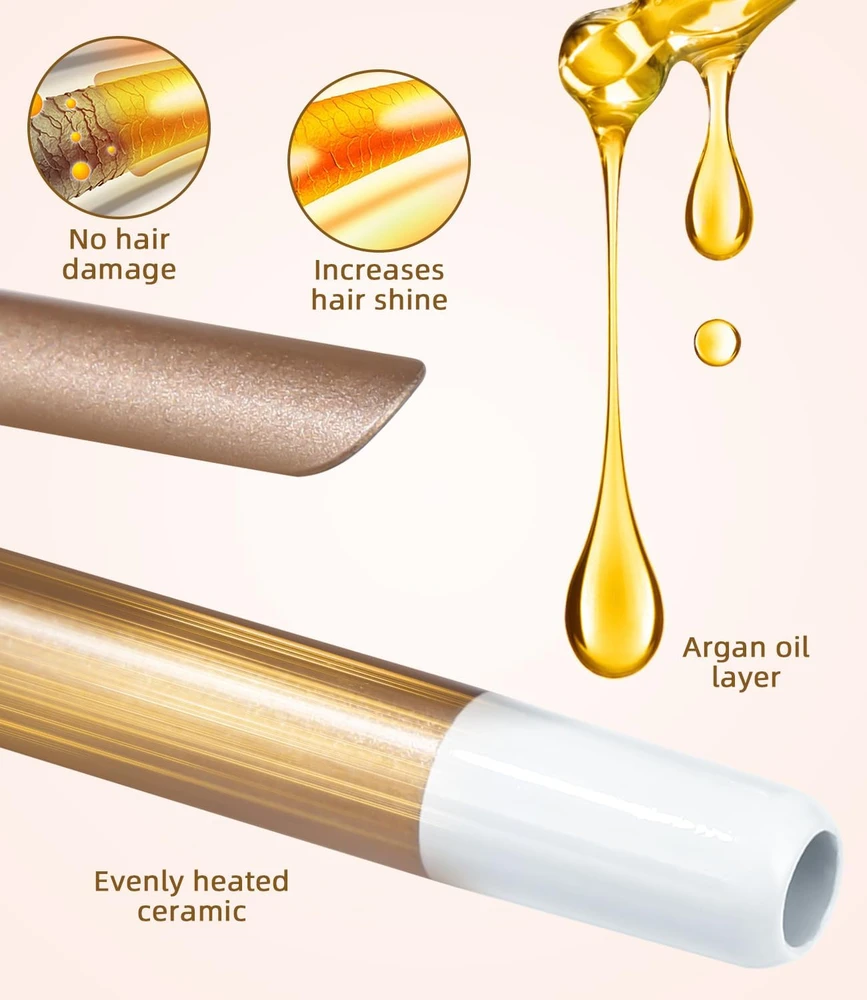 Exyvox keraminės garbanojimo žnyplės 9 mm, 120–220 °C, Rose auksinis curling irons