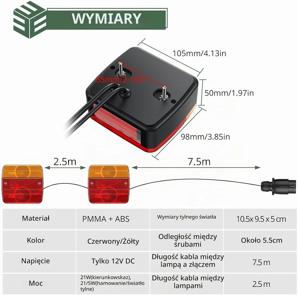EYPINS universalūs LED galiniai priekabos žibintai 12 V, 21 W, 7 kontaktų, 7.5 m, MY363a