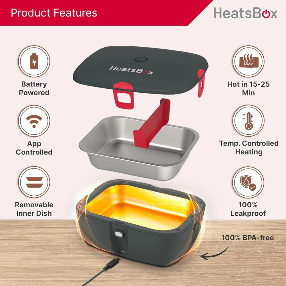 HeatsBox HB-04-102B elektrinė priešpiečių dėžutė 100 W 0,925 L Juodas Suaugusiųjų
