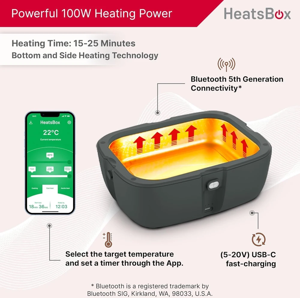 HeatsBox HB-04-102B elektrinė priešpiečių dėžutė 100 W 0,925 L Juodas Suaugusiųjų