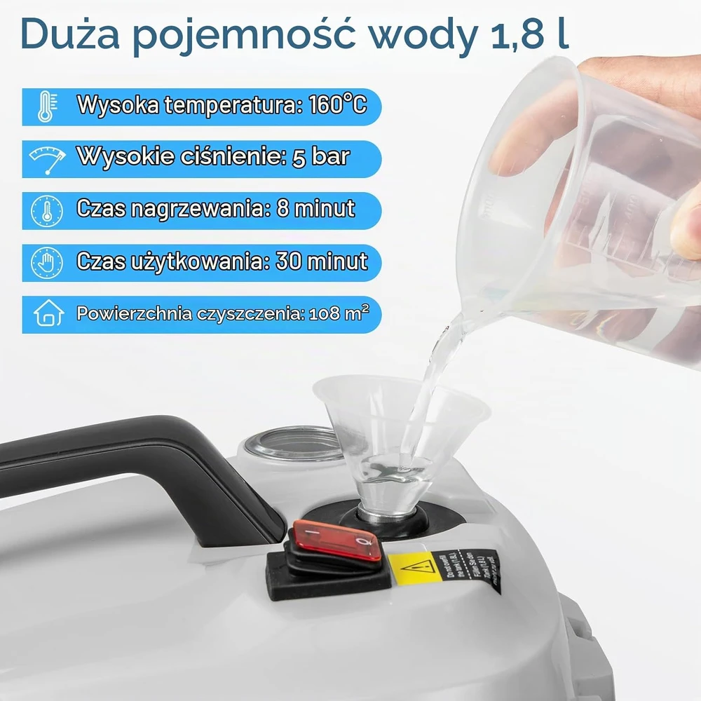 FANTASK garinis valytuvas 2000 W, 5 bar, 1.8 l, su 15 priedų, 10431DE-WHES-VC