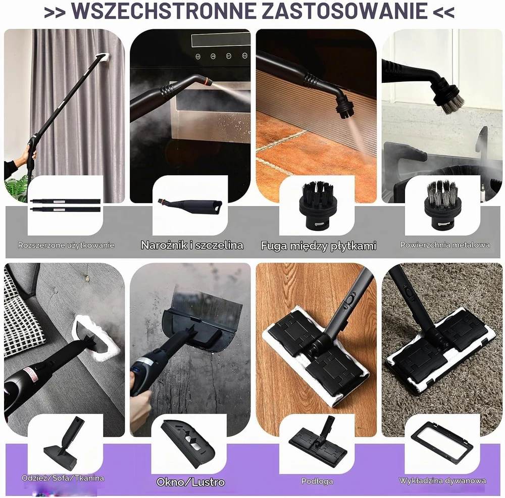 FANTASK garų valytuvas 2000 W, 1.5 l, 4 bar, 108 °C, 19 priedų, 10530DEES-PU-VC