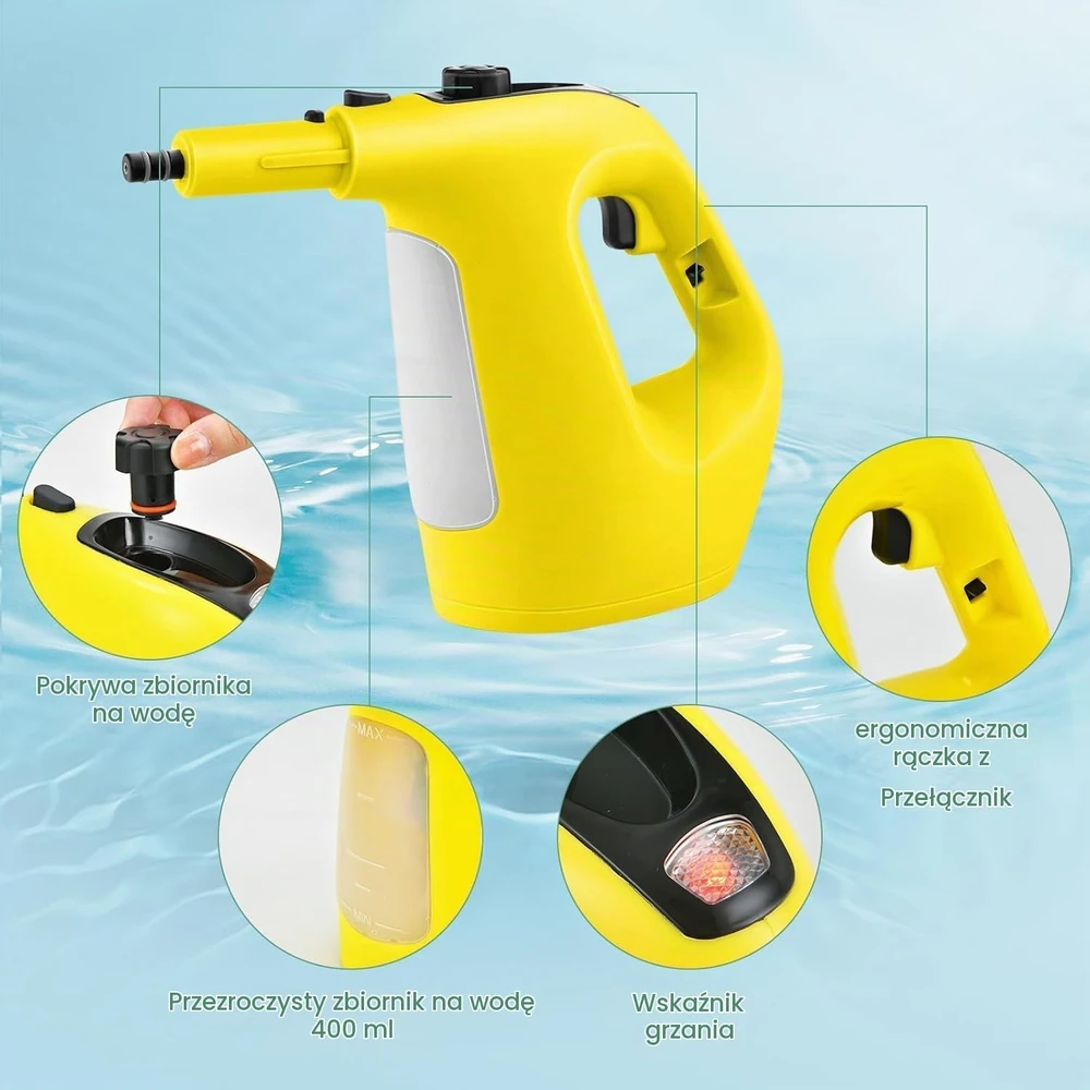 FANTASK rankinis garų valytuvas 1500 W, 400 ml, 125 °C, 5 m laidas, 10287DE-YWES-VC