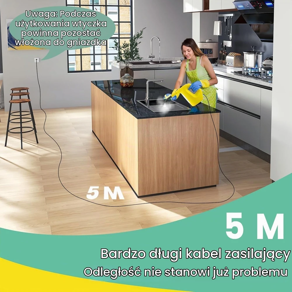 FANTASK rankinis garų valytuvas 1500 W, 400 ml, 125 °C, 5 m laidas, 10287DE-YWES-VC