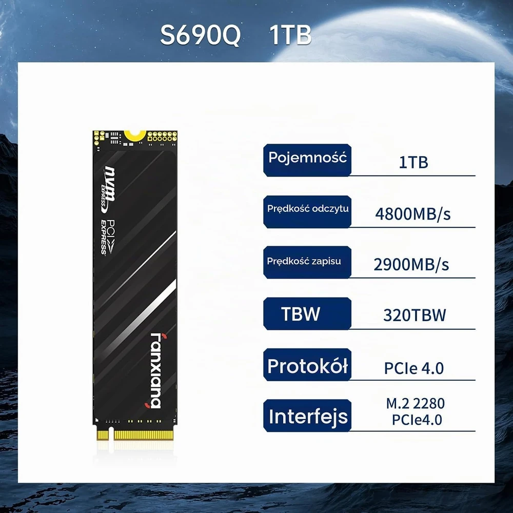 fanxiang vidinis 1 TB M.2 2280 NVMe SSD, PCIe 4.0, 4800 MB/s, S690Q