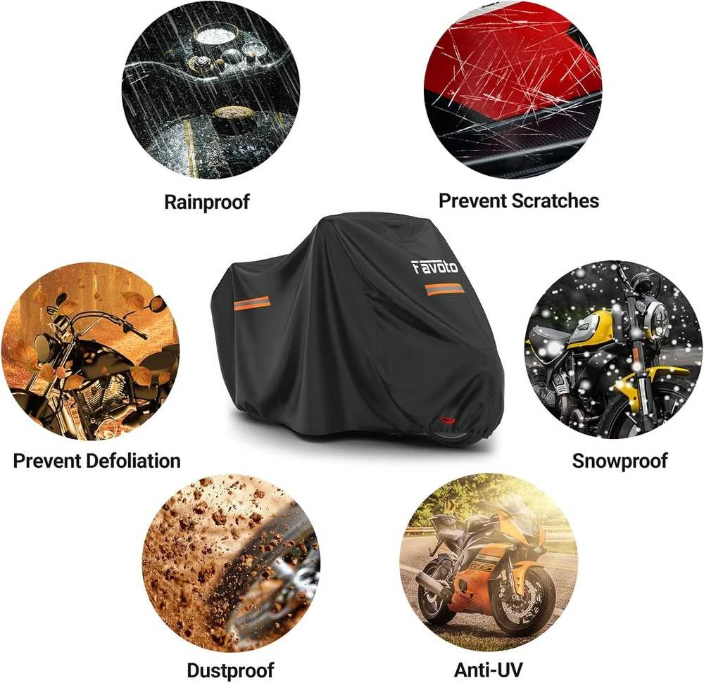 Favoto vandeniui atsparus motociklo uždangalas, 245 cm ilgis, UV apsauga, juodas-sidabrinis, Motorcycle-Cover-XXL