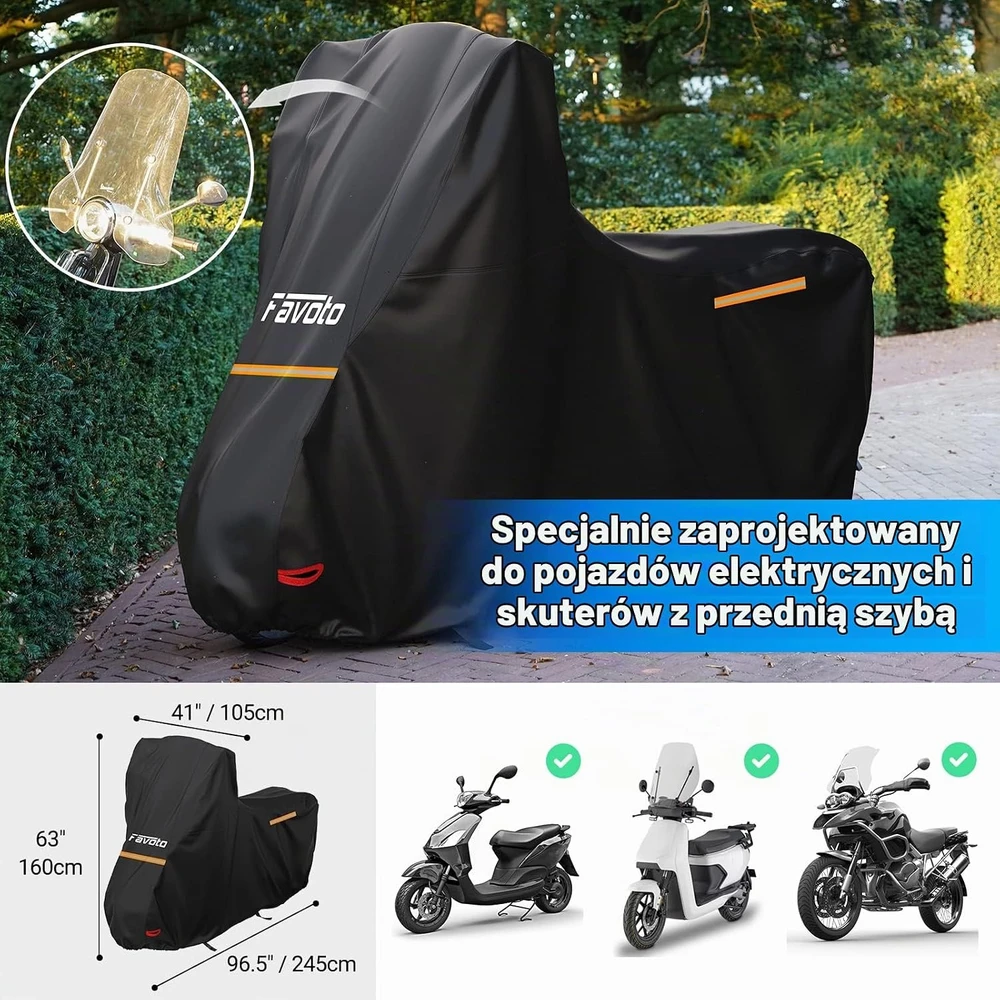 Favoto vandeniui atsparus motociklo uždangalas 210D Oxford 245 x 105 x 160 cm FT0456_EU