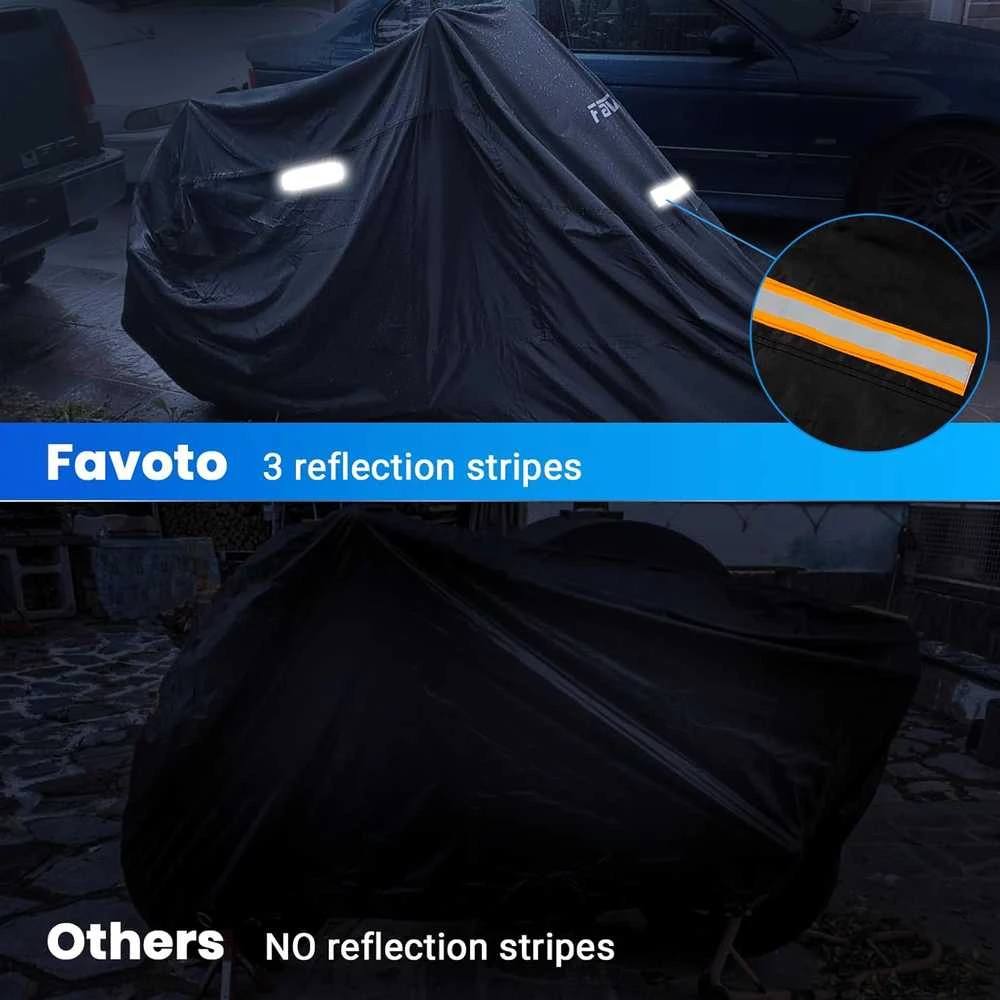 Favoto vandeniui atsparus motociklo uždangalas, 245 cm ilgis, UV apsauga, juodas-sidabrinis, Motorcycle-Cover-XXL